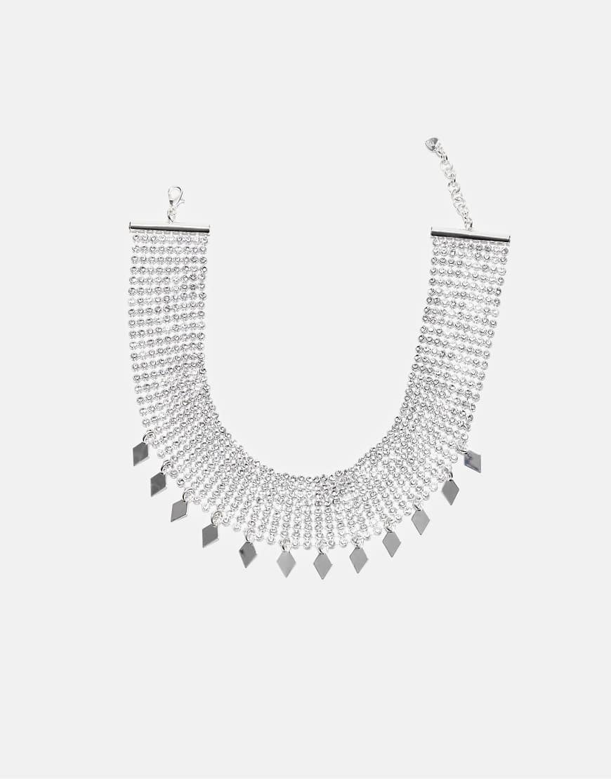 Stradivarius - Choker-Halskette in Grau mit Strassbesatz mit Anhängern von Stradivarius