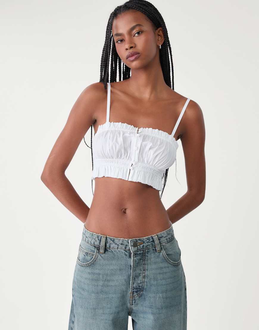 Stradivarius - Cropped Milchmädchen-Top in Weiß von Stradivarius