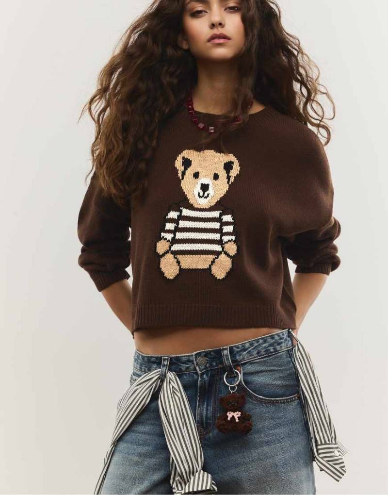 Stradivarius - Cropped Sweatshirt in Braun mit Formen-Brown von Stradivarius