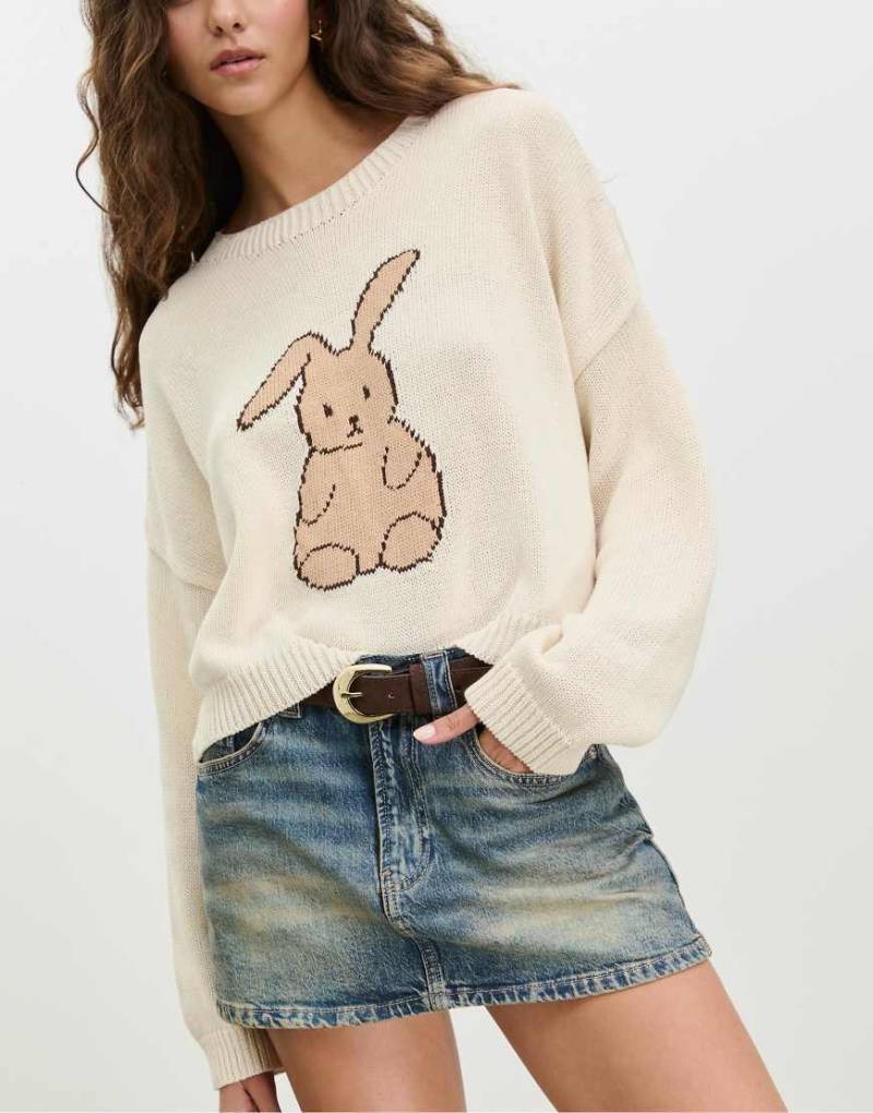 Stradivarius - Cropped Sweatshirt in Vanille mit Formen-Weiß von Stradivarius