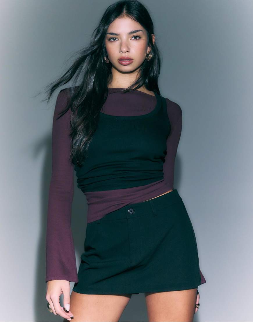 Stradivarius - D62 - Kurzer Skort in Schwarz von Stradivarius