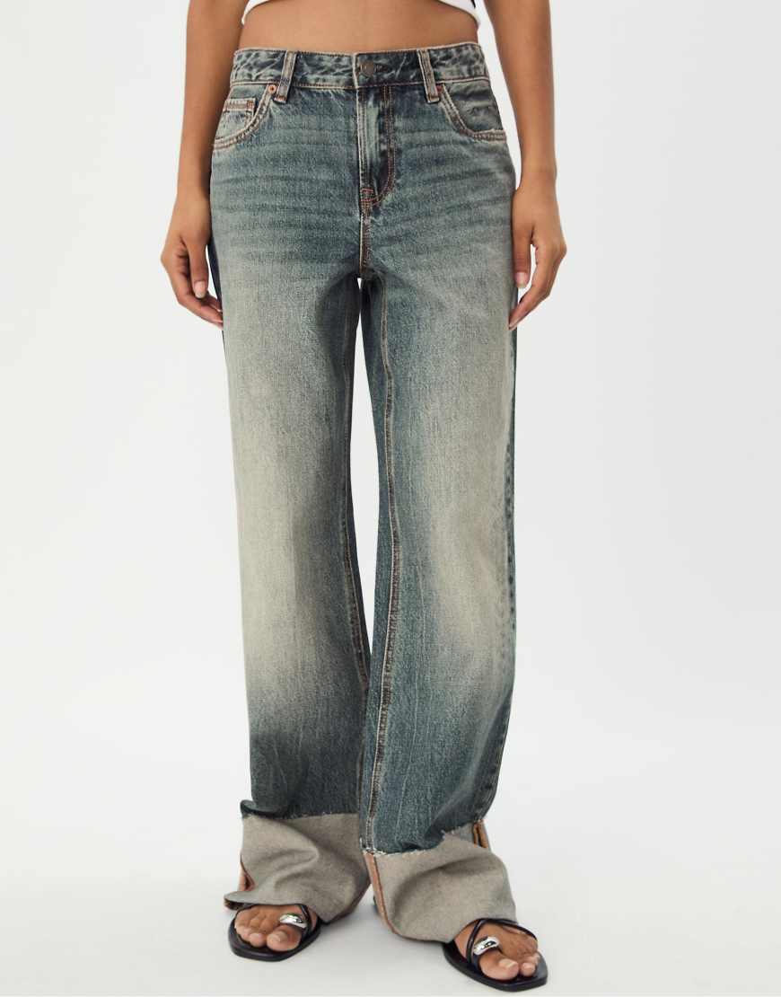 Stradivarius - D65 - Jeans in mittlerer Waschung mit geradem Schnitt und Umschlagsaum-Blau Stradivarius - D65 - Jeans in mittlerer Waschung mit geradem Schnitt und Umschlagsaum-Blau von Stradivarius
