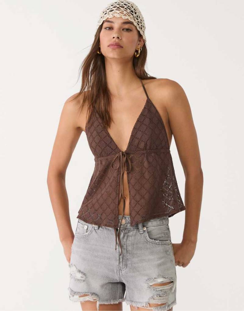 Stradivarius - D75 - Jeansshorts in Mittelgrau mit Zierrissen von Stradivarius