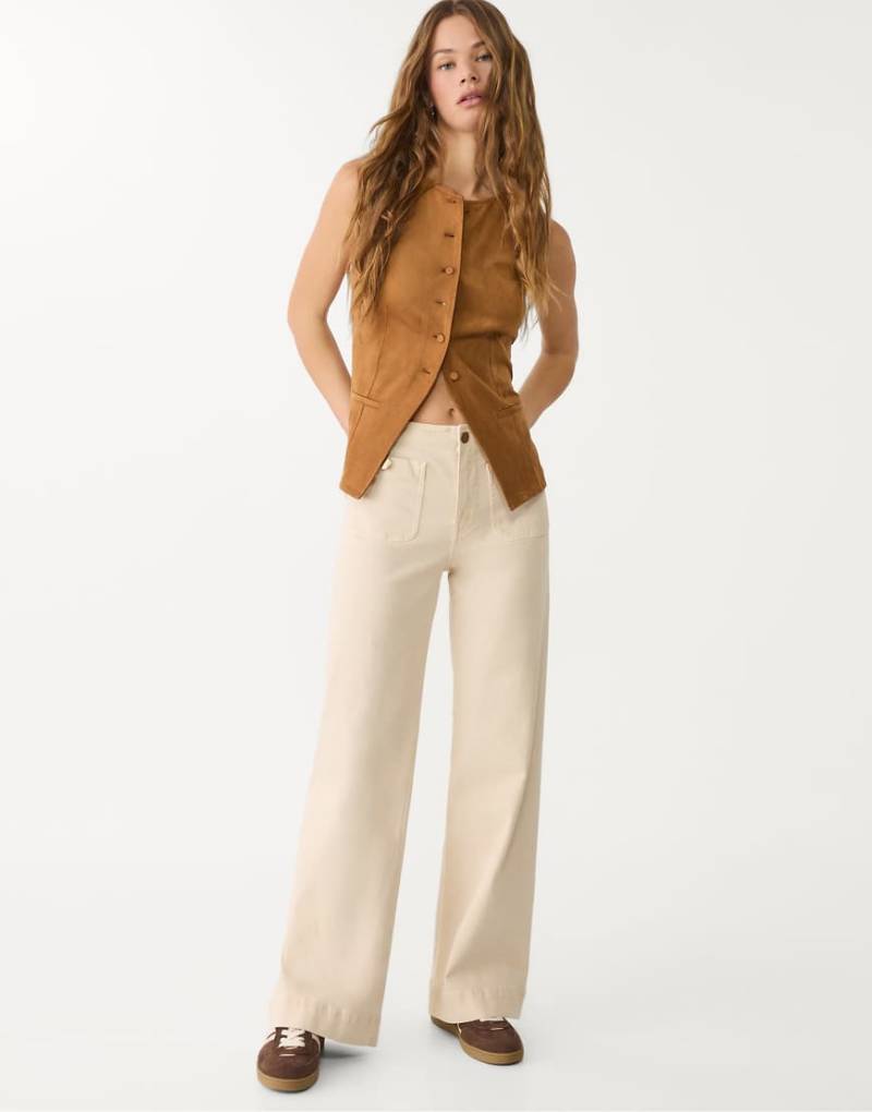 Stradivarius - D77 - Schlichte Hose in Steingrau mit Taschen-Weiß von Stradivarius