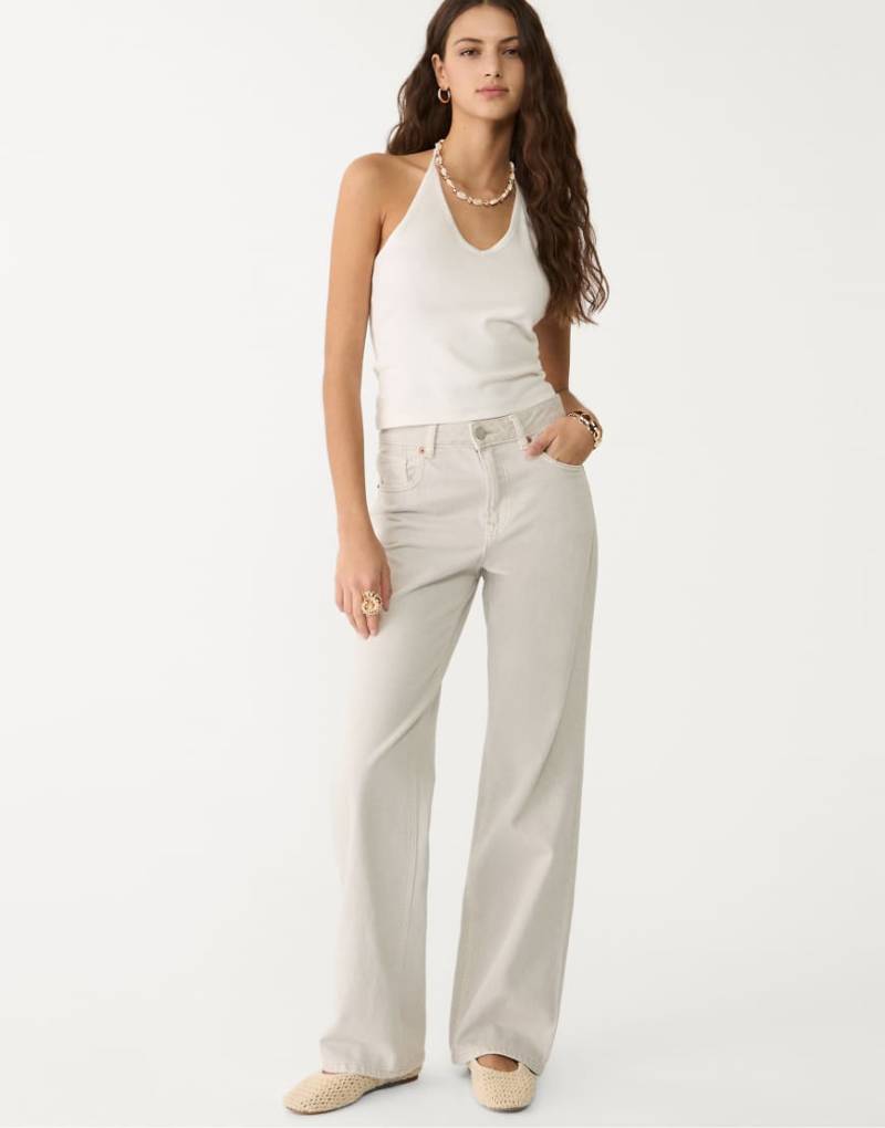 Stradivarius - D92 - Straight Jeans in Grau mit weitem Bein von Stradivarius