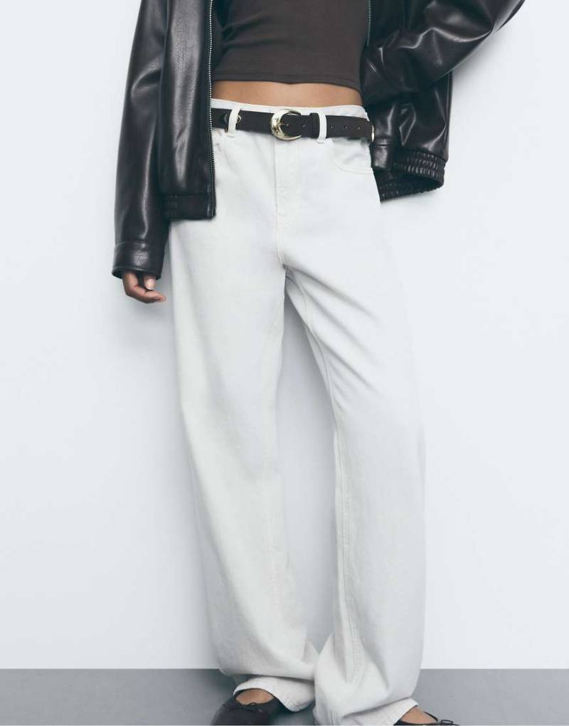 Stradivarius - D92 - Straight Jeans in Grau mit weitem Bein von Stradivarius