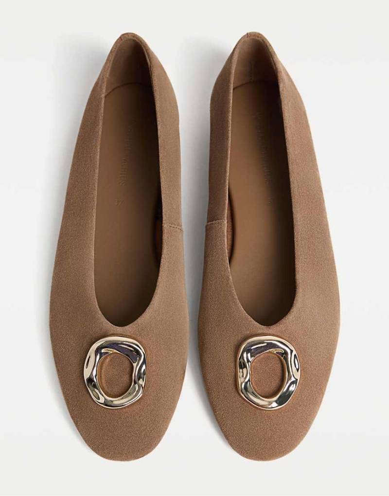 Stradivarius - Flache Ballerinas aus Spaltleder in Beige mit Verzierung-Neutral von Stradivarius