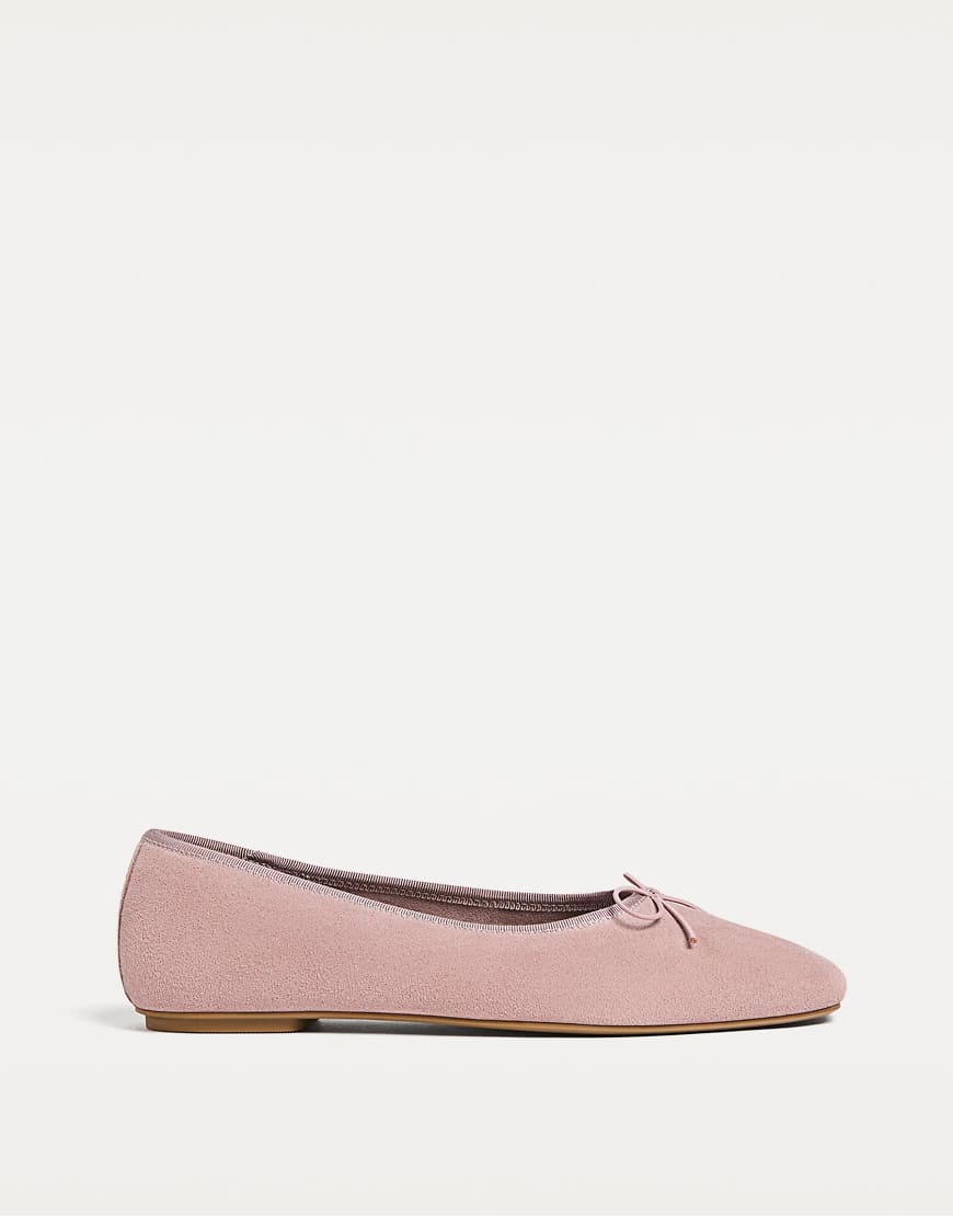 Stradivarius - Flache Ballerinas aus Spaltwildleder in Malve mit Schleife-Lila Stradivarius - Flache Ballerinas aus Spaltwildleder in Malve mit Schleife-Lila von Stradivarius