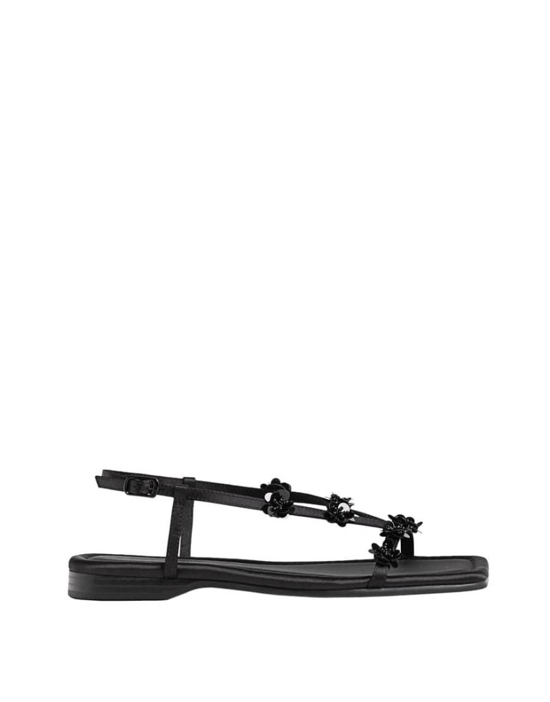 Stradivarius - Flache Sandalen in Schwarz mit Blumendetails von Stradivarius