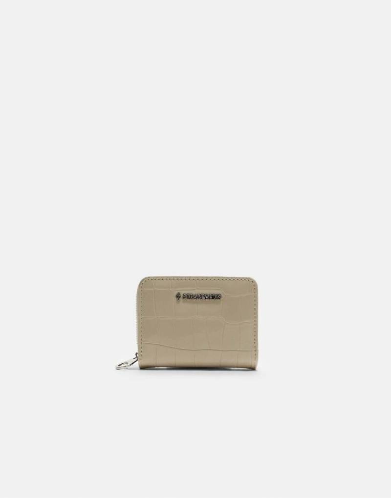Stradivarius - Geldbörse in Kroko-Ecru mit Reißverschluss-Weiß von Stradivarius