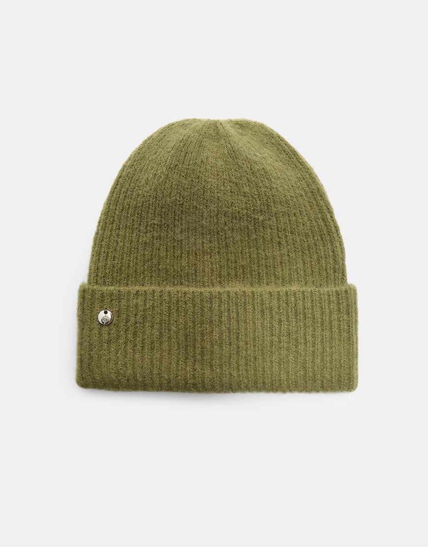 Stradivarius - Gerippte Mütze in Grün mit Plakette von Stradivarius