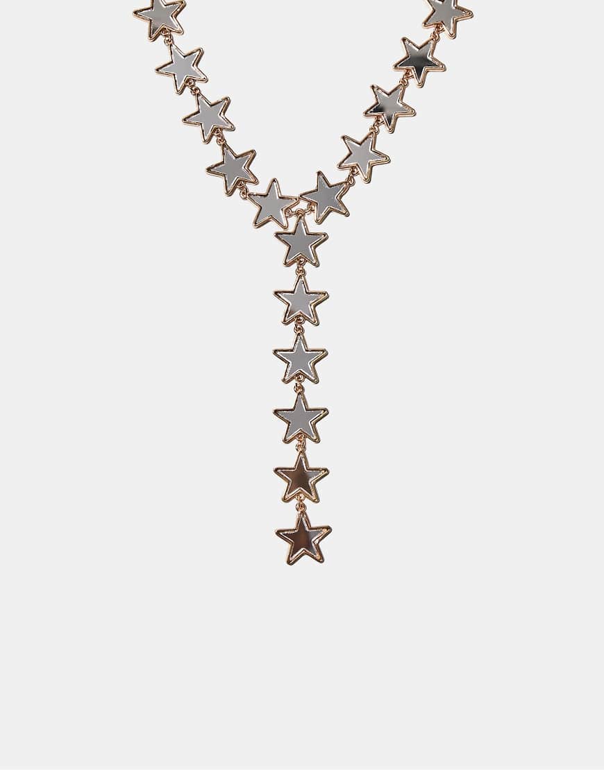 Stradivarius - Goldfarbene Lariat-Halskette mit Sternendesign in Kristallglas-Optik-Gelb von Stradivarius