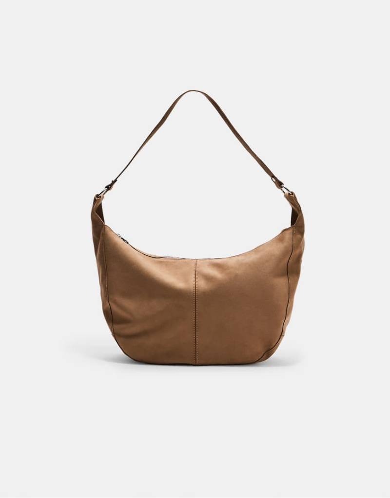 Stradivarius - Große Schultertasche in Beige aus Wildlederimitat-Neutral von Stradivarius