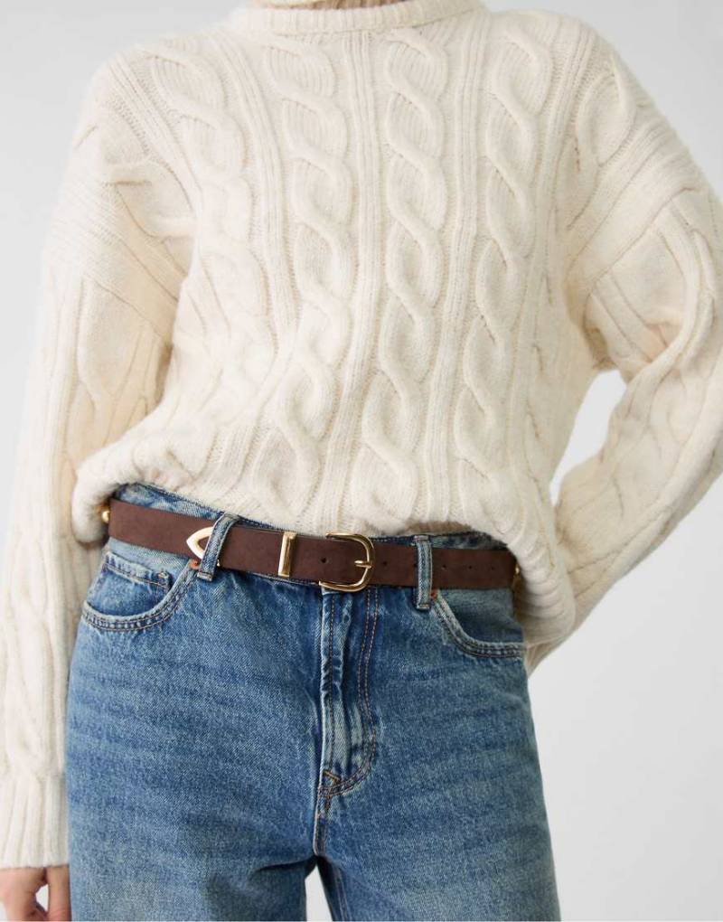 Stradivarius - Gürtel in Beige mit Nieten-Neutral von Stradivarius