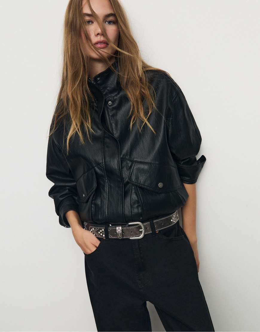 Stradivarius - Gürtel in Schwarz mit Strasssteinen und Nieten von Stradivarius