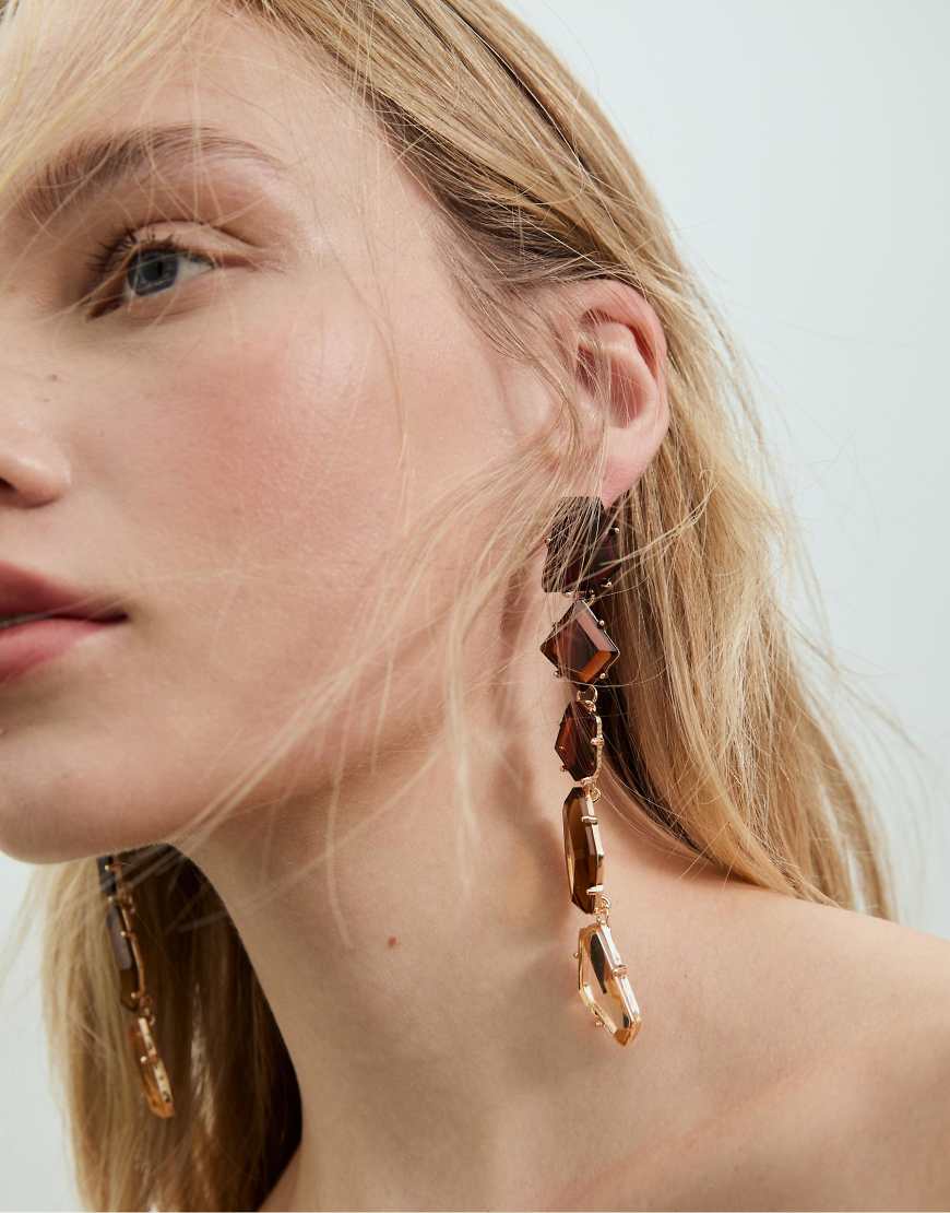 Stradivarius - Hängeohrringe in Grau mit Schmucksteinen von Stradivarius