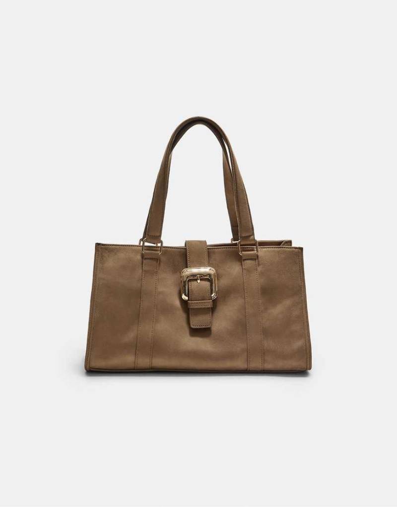 Stradivarius - Handtasche in Beige aus Wildlederimitat mit Schnalle-Neutral von Stradivarius