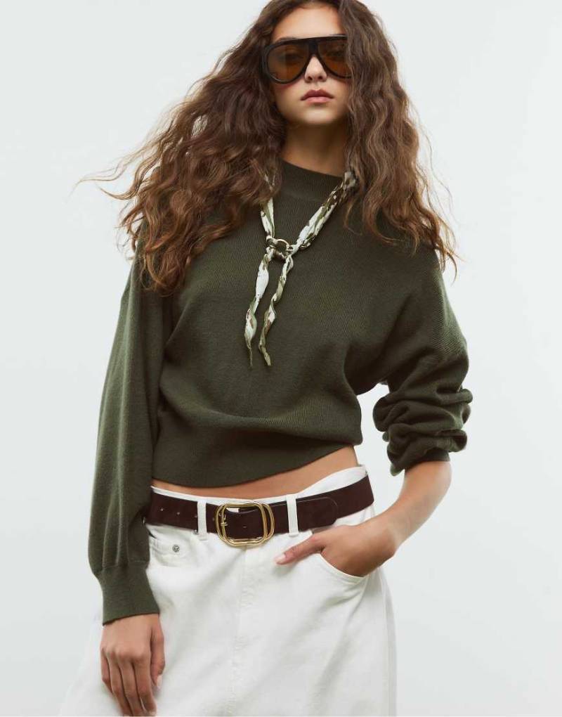 Stradivarius - Hochgeschlossener Strickpullover in Grün von Stradivarius