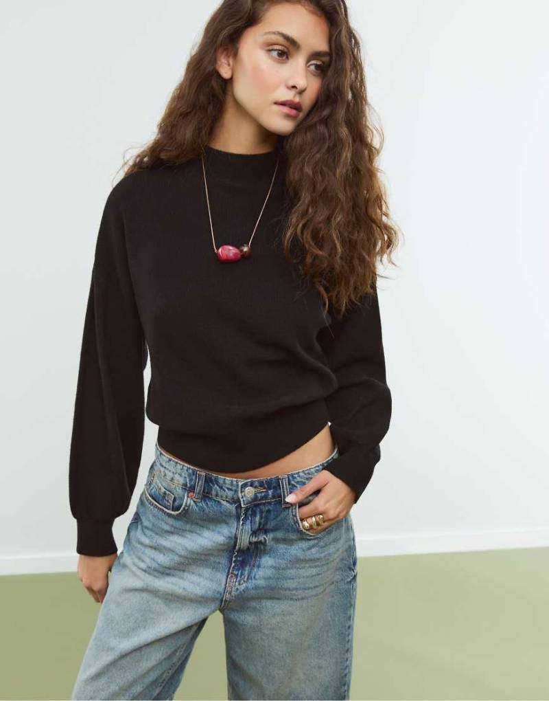 Stradivarius - Hochgeschlossener Strickpullover in Schwarz von Stradivarius