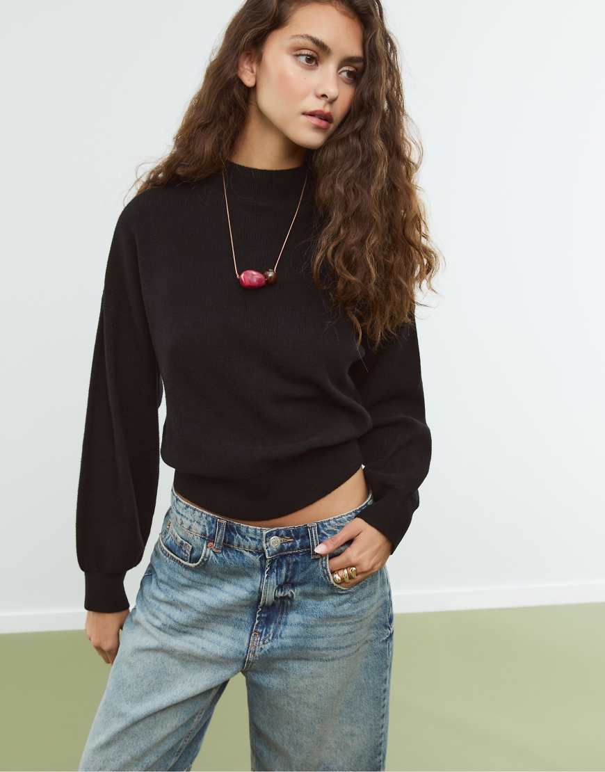 Stradivarius - Hochgeschlossener Strickpullover in Schwarz von Stradivarius