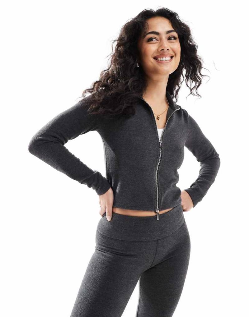 Stradivarius - Jacke in Grau mit Zwei-Wege-Reißverschluss, Kombiteil von Stradivarius