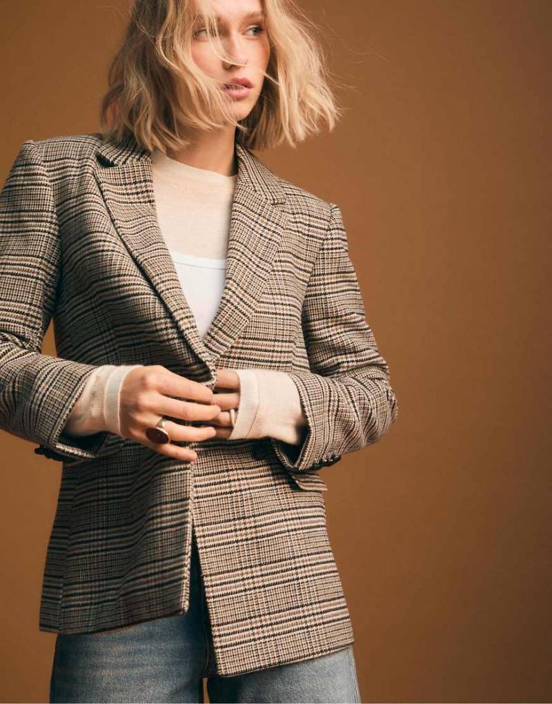 Stradivarius - Karierter Regular Fit Blazer in Braun-Brown von Stradivarius