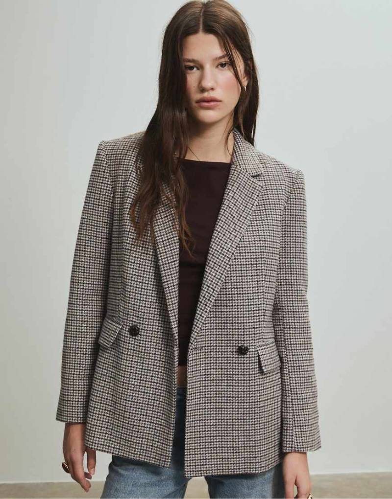 Stradivarius - Karierter Regular Fit Blazer in Perlgrau von Stradivarius