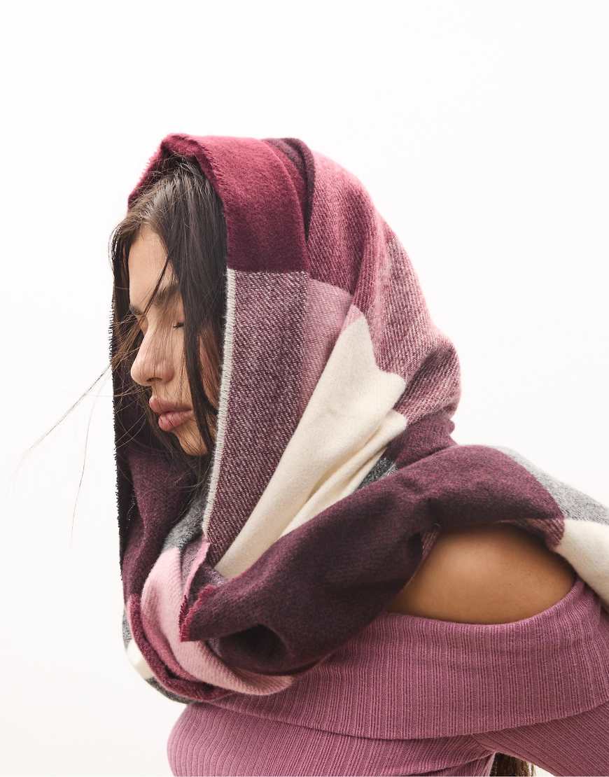 Stradivarius - Karierter Schal in Burgunderrot von Stradivarius