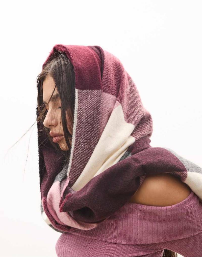 Stradivarius - Karierter Schal in Burgunderrot von Stradivarius