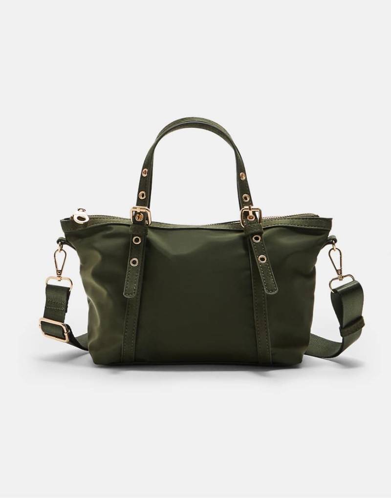 Stradivarius - Kleiner Shopper zum Umhängen in Khaki mit Kontrastdetails-Grün von Stradivarius