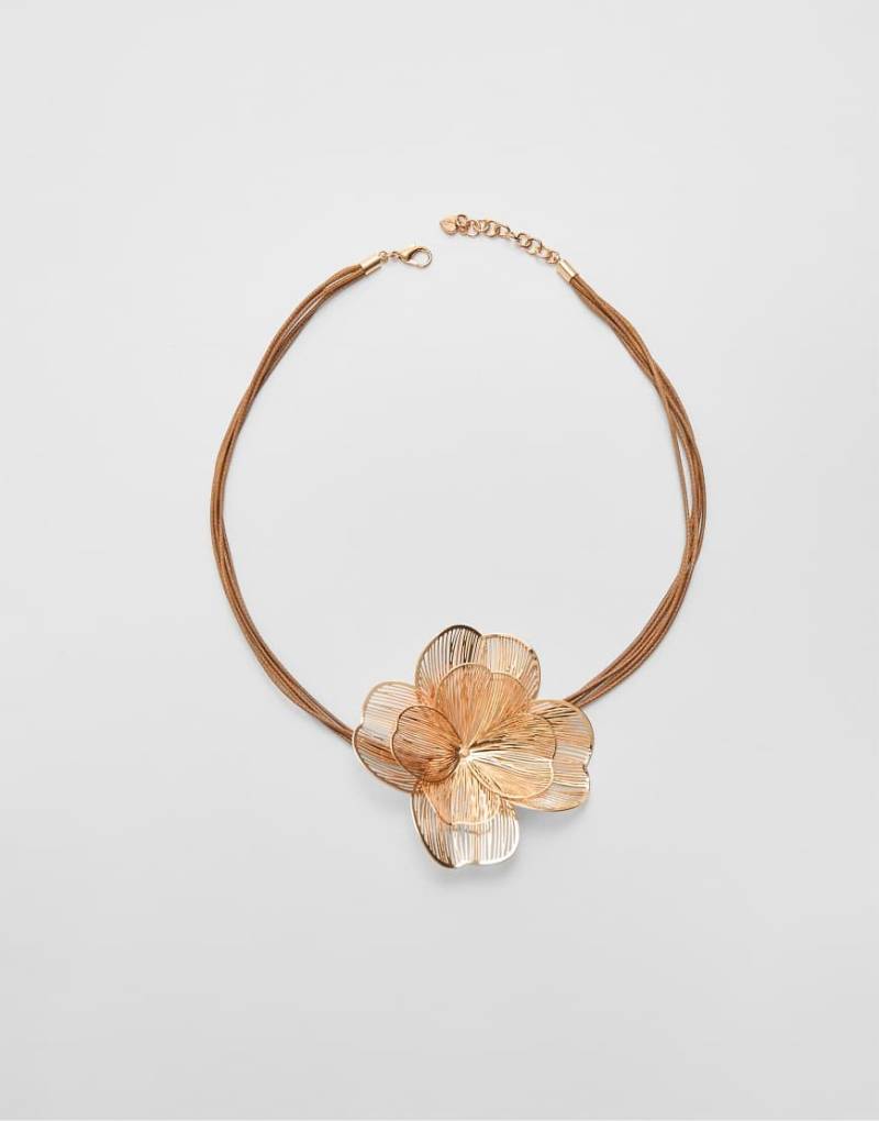 Stradivarius - Kordelkette in Goldoptik mit großem Blumenanhänger-Gelb von Stradivarius