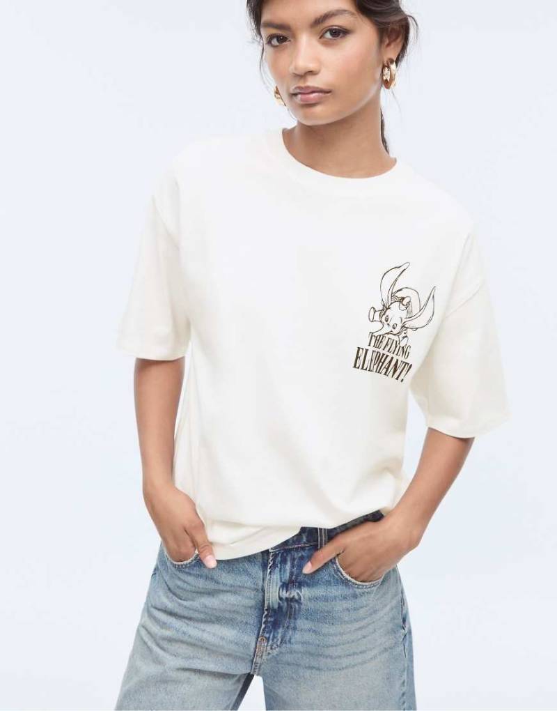 Stradivarius - Kurzärmliges T-Shirt in Weiß mit Dumbo-Prints von Stradivarius