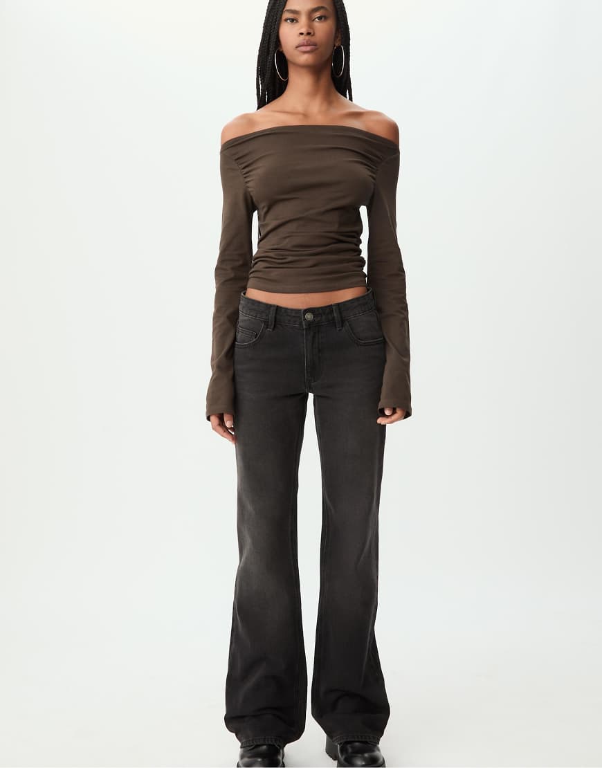 Stradivarius - Langärmliges Shirt in Braun mit Raffung-Brown von Stradivarius