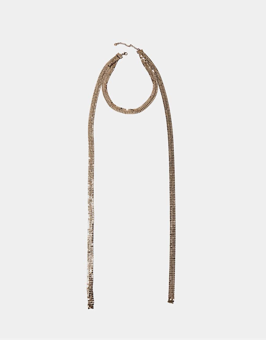 Stradivarius - Lange Lariat-Halskette in Goldoptik mit Netzdesign-Gelb von Stradivarius