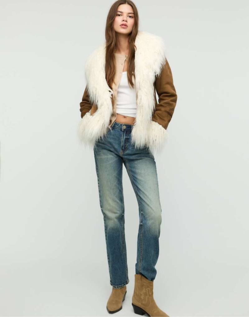 Stradivarius - Lange Wendejacke in Braun mit Kunstpelz-Brown von Stradivarius