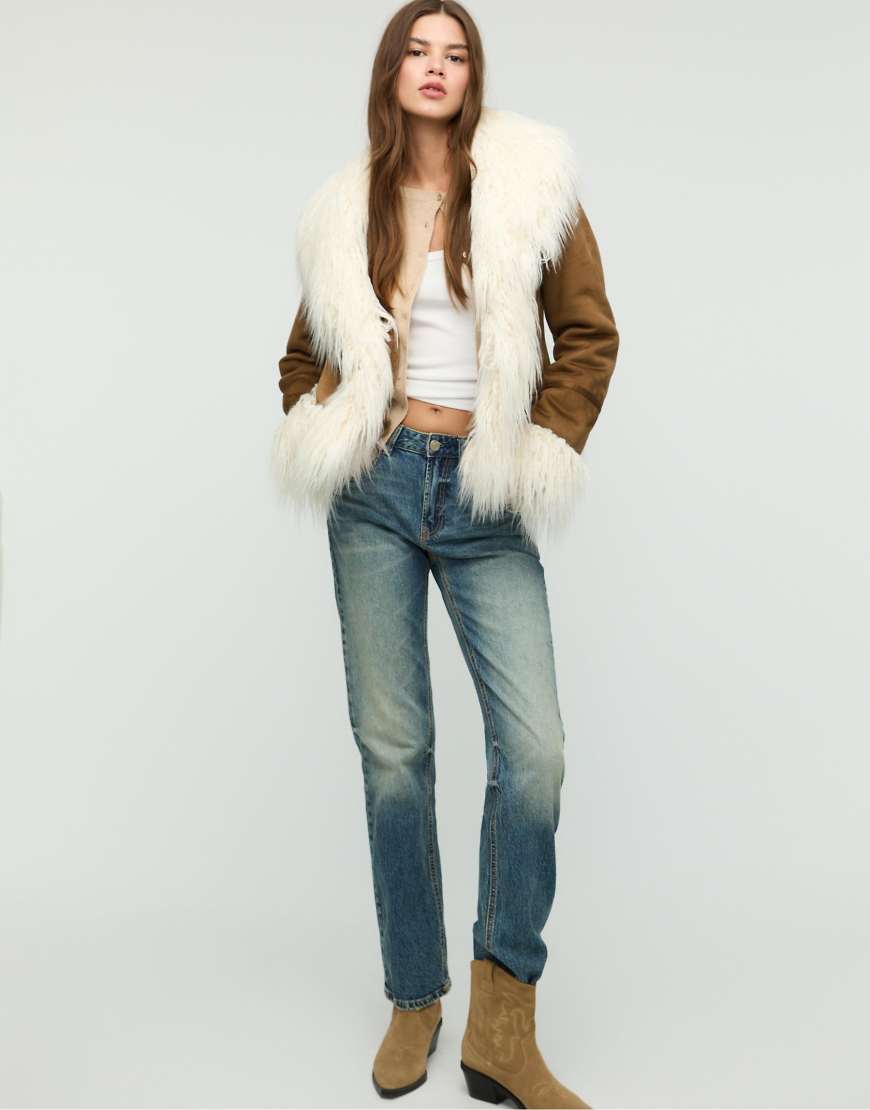 Stradivarius - Lange Wendejacke in Braun mit Kunstpelz-Brown von Stradivarius