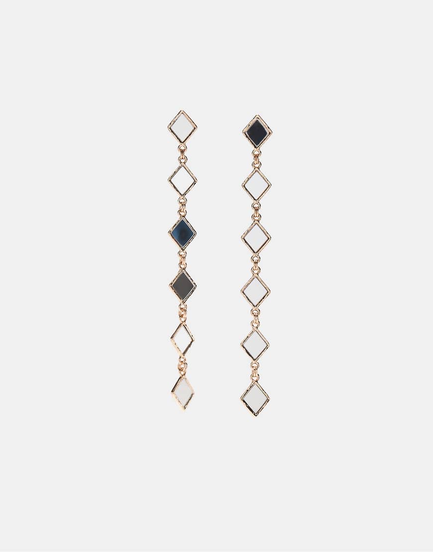 Stradivarius - Lange goldfarbene Hängeohrringe mit Design in Kristalloptik-Gelb von Stradivarius