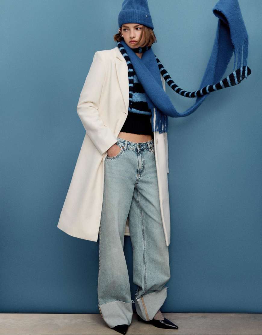 Stradivarius - Langer Mantel für Herren in Ecru-Weiß von Stradivarius