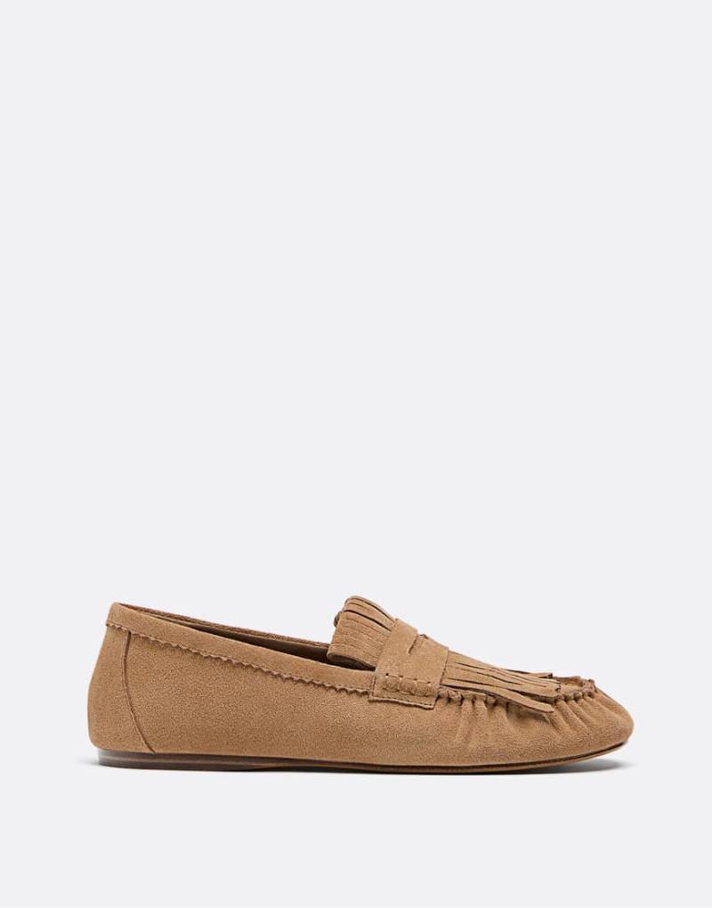 Stradivarius - Loafer aus Leder in Beige mit Fransen-Neutral von Stradivarius