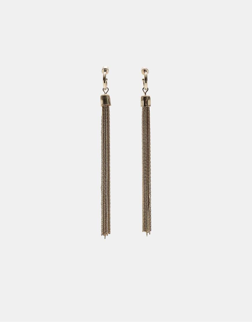 Stradivarius - Metall-Hängeohrringe in Gold-Optik mit Quasten-Gelb von Stradivarius