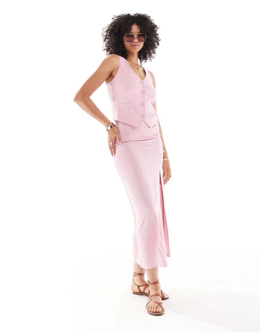 Stradivarius - Midirock in Rosa mit Schlitz am Saum, Kombiteil von Stradivarius