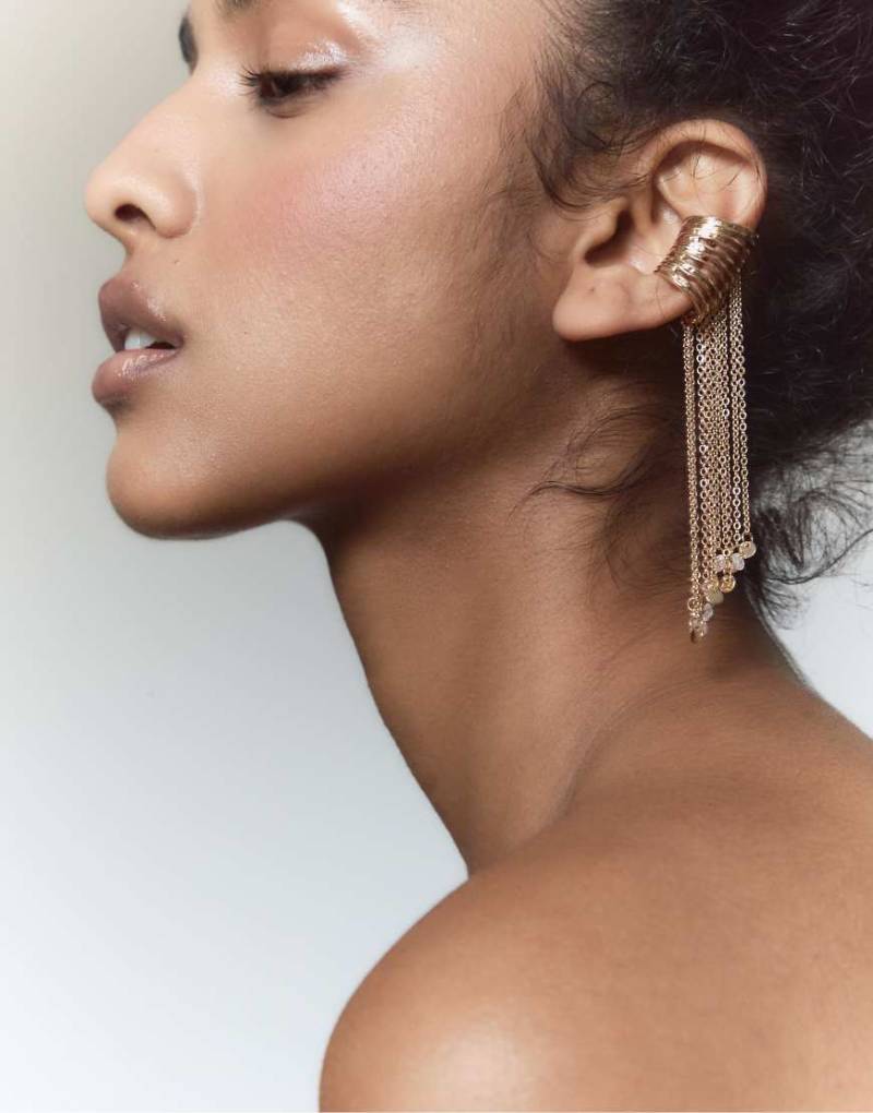 Stradivarius - Ohrklemme in Gold mit Ketten und Schmucksteinen-Gelb von Stradivarius