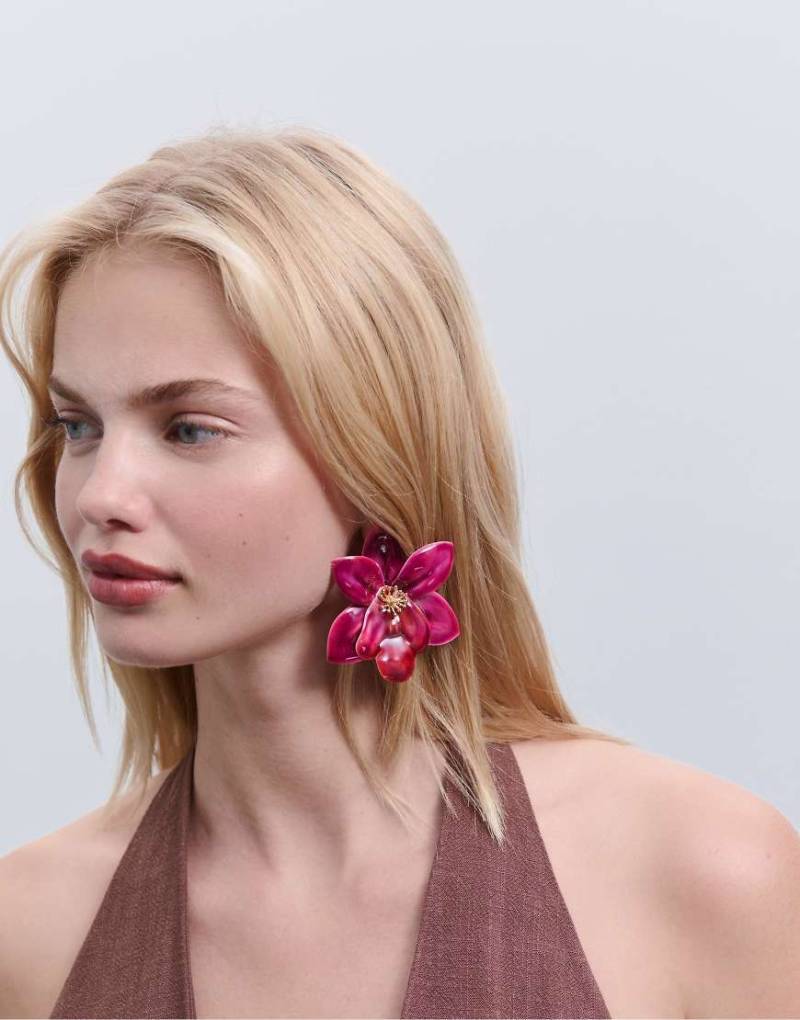 Stradivarius - Ohrringe in Fuchsia mit Orchideen-Design-Rosa von Stradivarius