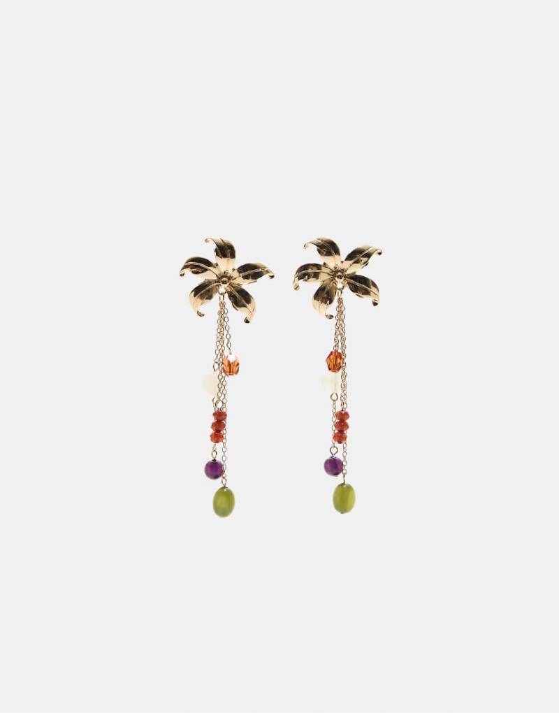 Stradivarius - Ohrringe in Goldoptik mit Blumen-Design und Perlen-Gelb von Stradivarius