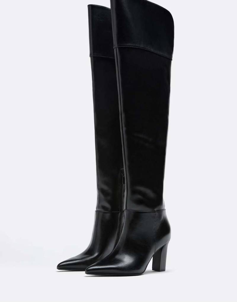 Stradivarius - Overknee-Stiefel in Schwarz mit hohem Absatz von Stradivarius