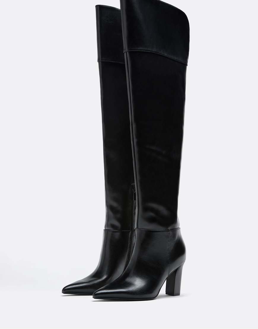 Stradivarius - Overknee-Stiefel in Schwarz mit hohem Absatz von Stradivarius