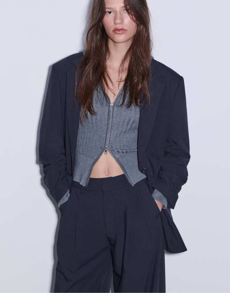 Stradivarius - Oversize-Blazer in Dunkelblau-Marineblau von Stradivarius
