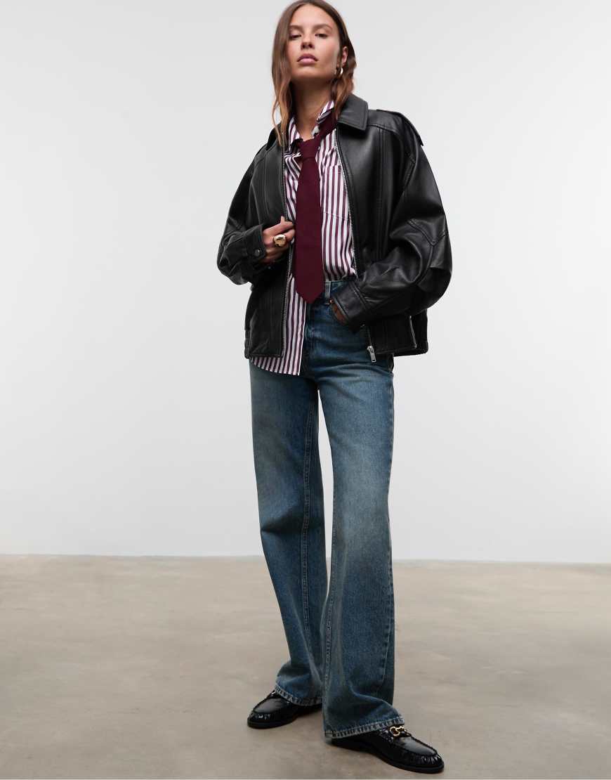 Stradivarius - Oversize-Jacke aus 100% Leder in Schwarz von Stradivarius