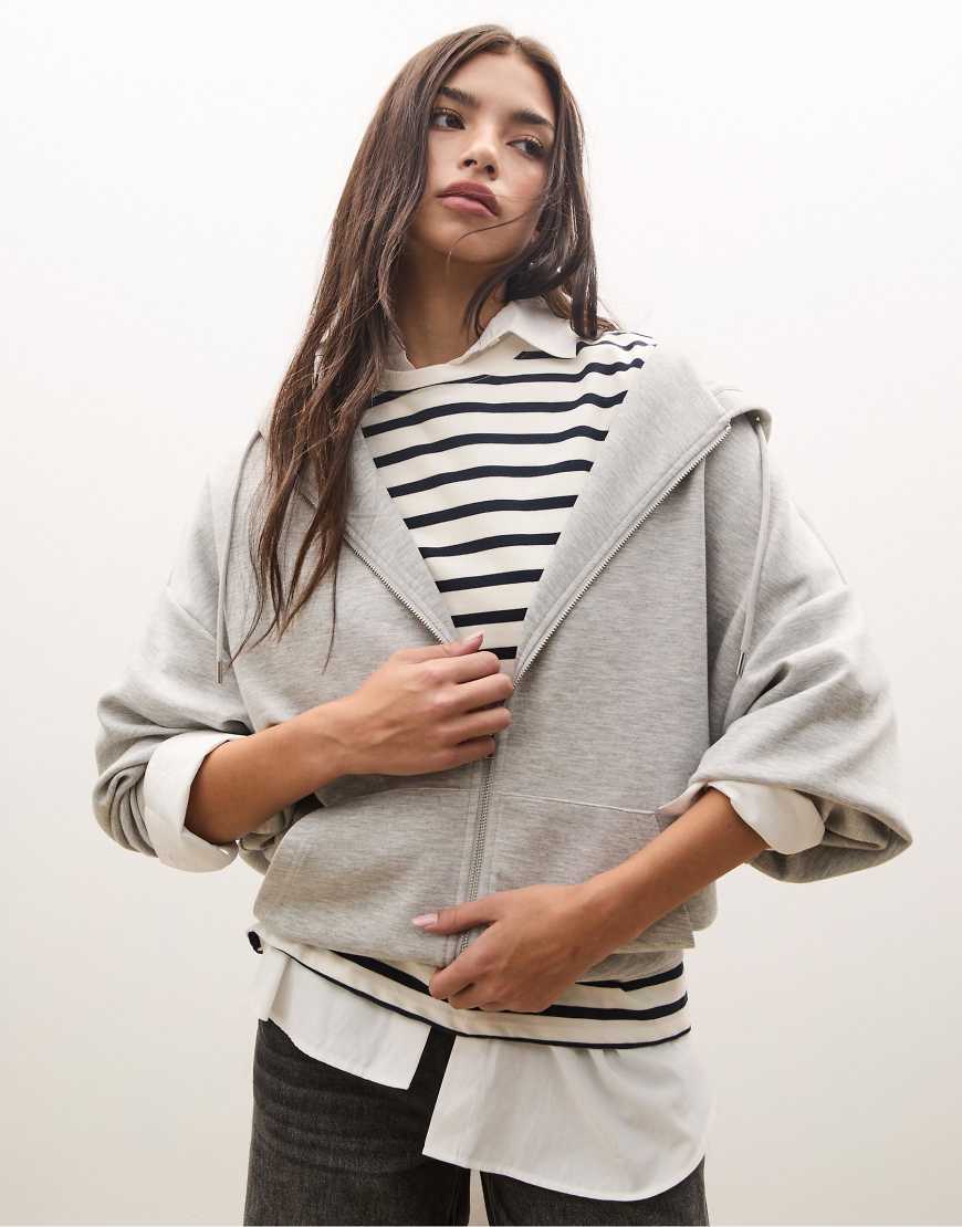 Stradivarius - Oversize-Kapuzenpullover in meliertem Grau von Stradivarius