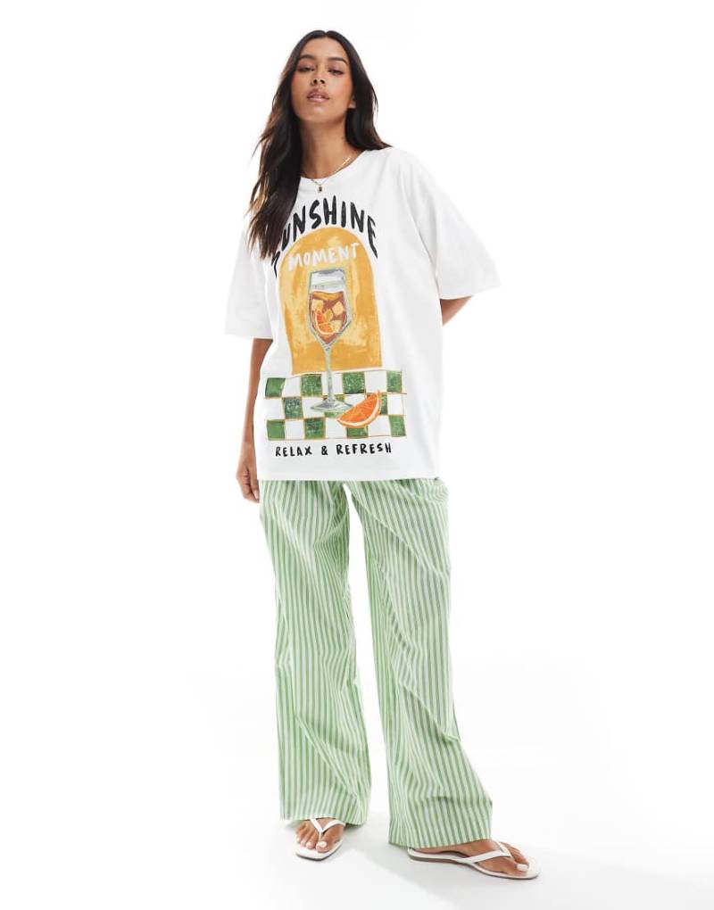 Stradivarius - Oversize-T-Shirt mit „Sunshine"-Print-Weiß von Stradivarius